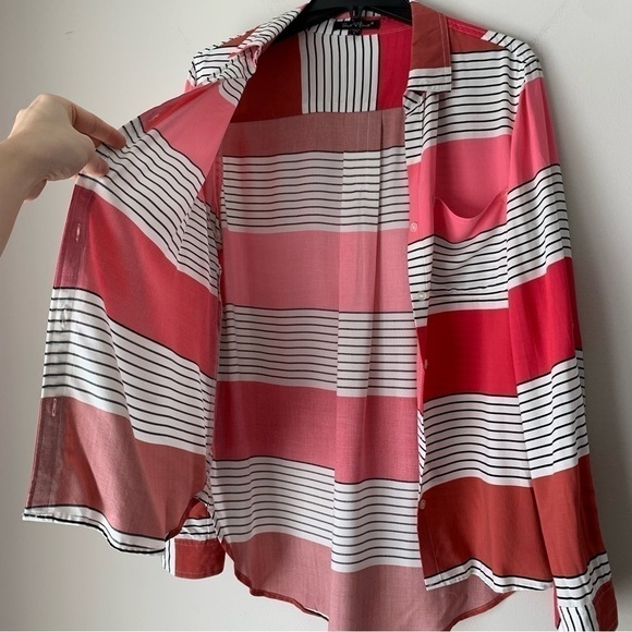 VELVET Heart white and pink Striped button down blouse long sleeve top Size L - Picture 2 of 10